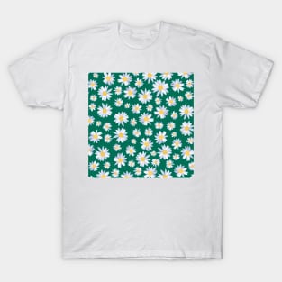 Classy White Daisy Flowers Botanical Green design T-Shirt